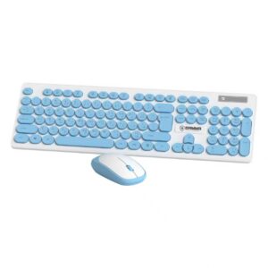 GAMMA K-535 2.4 GHz Wireless Desktop Set & Mouse Combo with Retro Round Keycaps and Soft Keys (Blue/White)