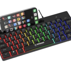 GAMMA K-516 Compact Wired USB RGB Keyboard with Integrated Smartphone Holder and Soft Keys (Black)