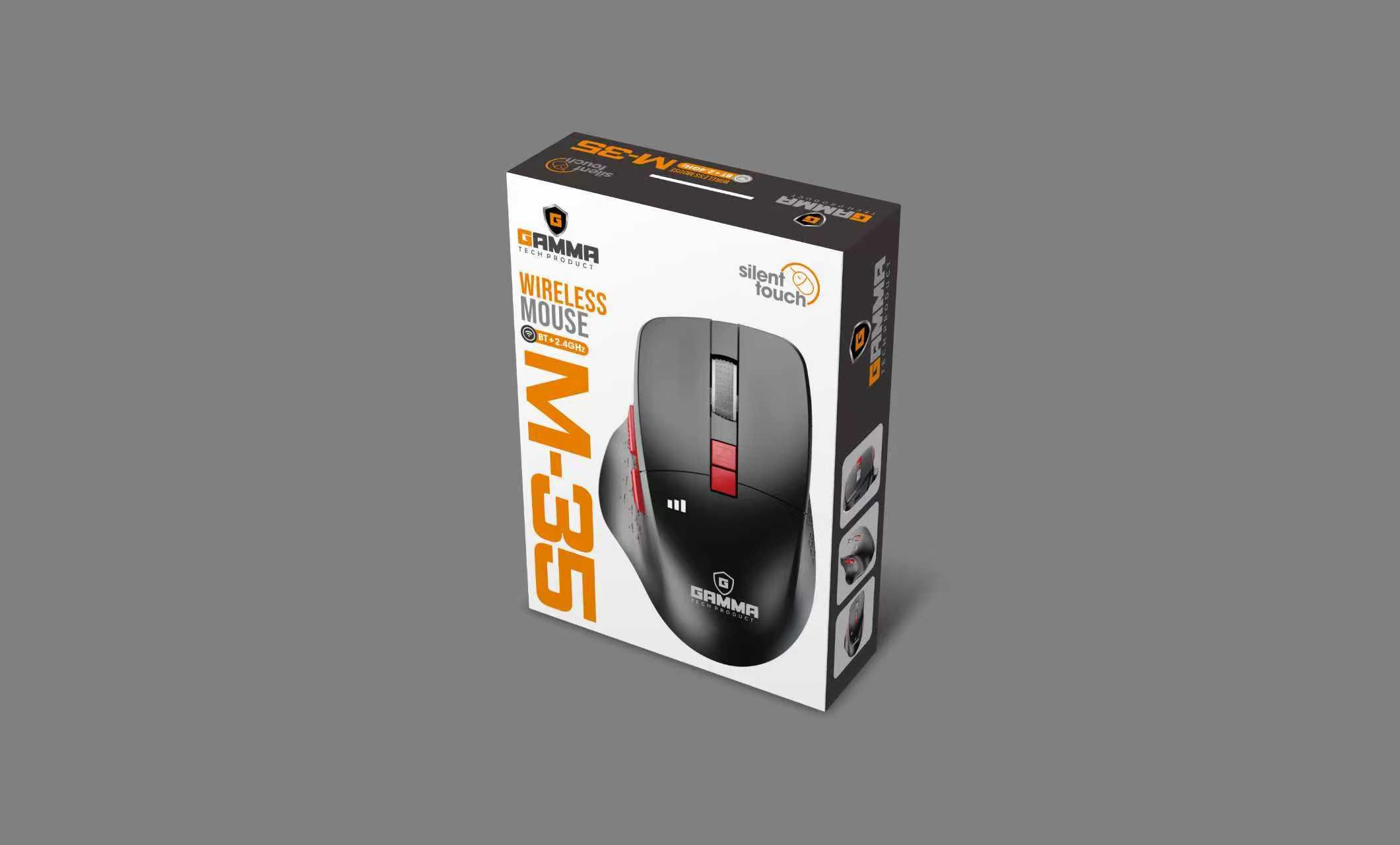 GAMMA M-35 Rechargeable Dual-Mode Wireless Mouse (Bluetooth & 2.4G) with Silent Touch, 1600 DPI, and 7D Ergonomic Design (Black) - Image 2