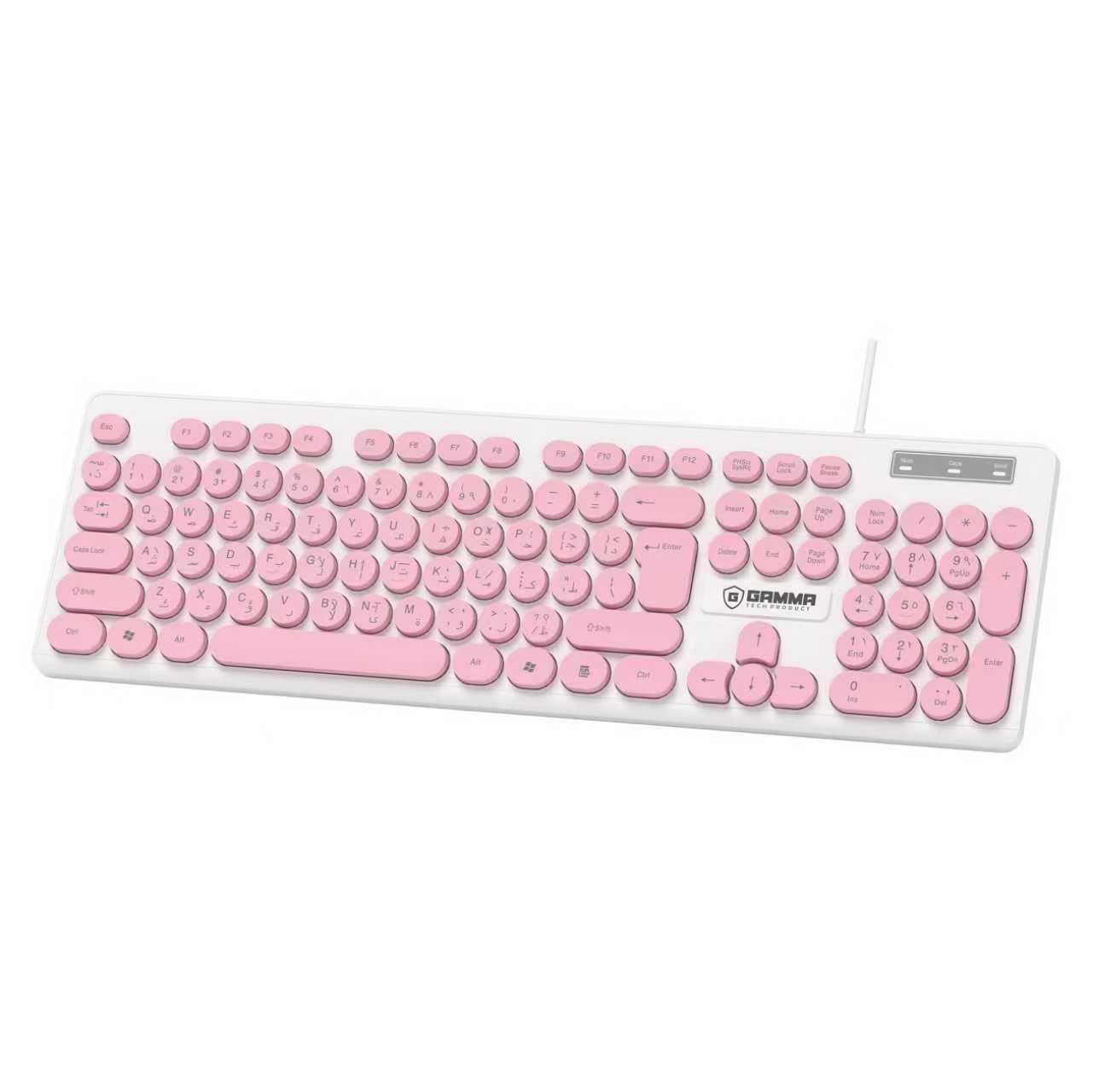 GAMMA K-514 Wired USB Keyboard with Retro Typewriter Round Keycaps, 104-Key Full-Size Layout, and Soft Keys for PC & Laptop (Pink/White)