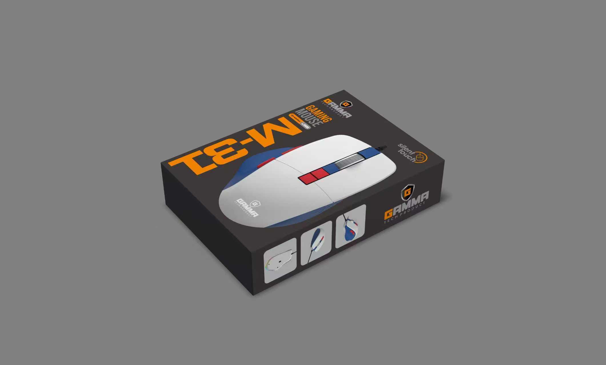 GAMMA M-31 7D Wired Gaming Mouse with Silent Touch, 3200 DPI, and 1.5m Braided Cable (White/Blue/Red) - Image 2