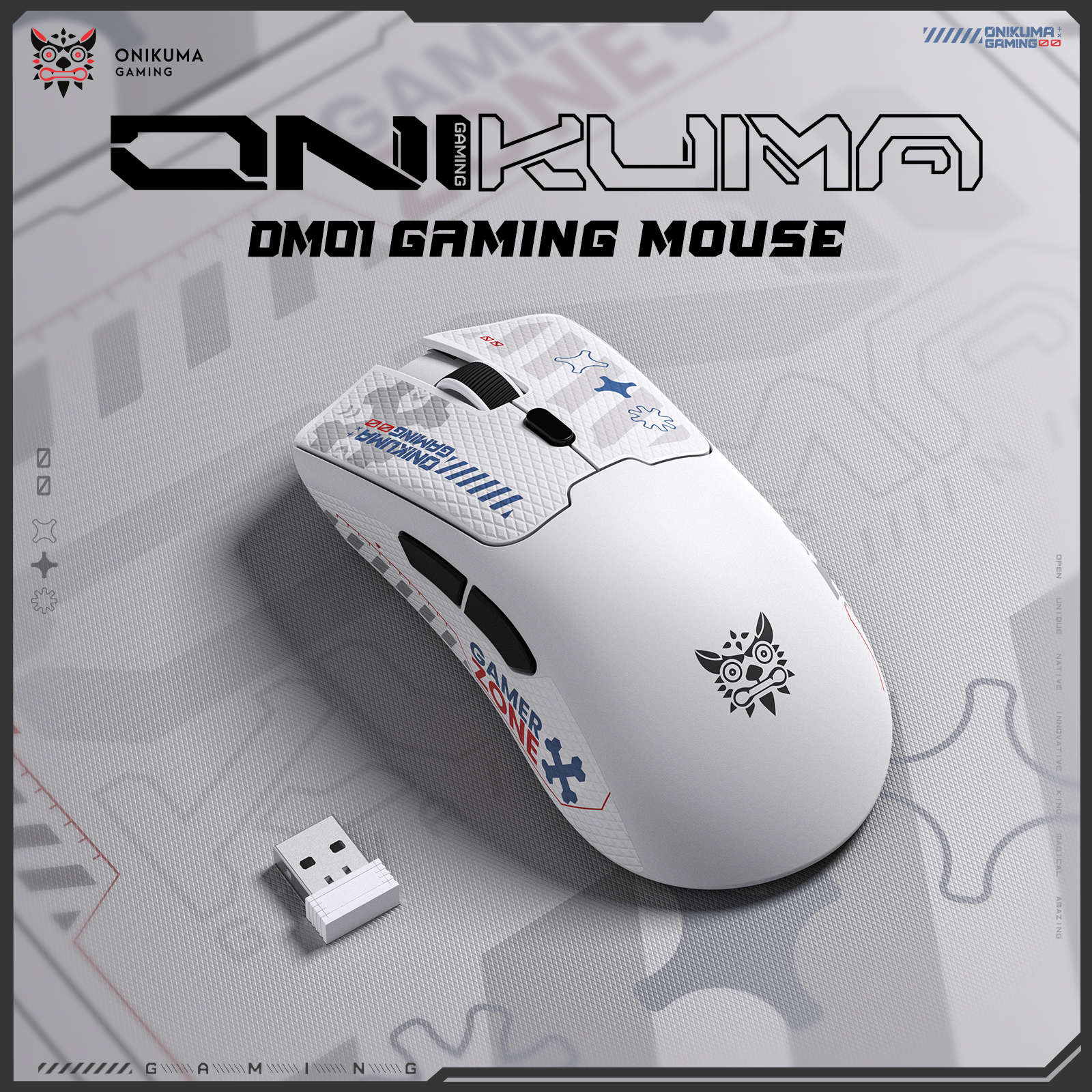 ONIKUMA DM01 Wireless Gaming Mouse with Cyber-Tech Graphics, 2.4GHz Nano Receiver, and Textured Ergonomic Grip for PC & Mac (Black/White Edition) - Image 22