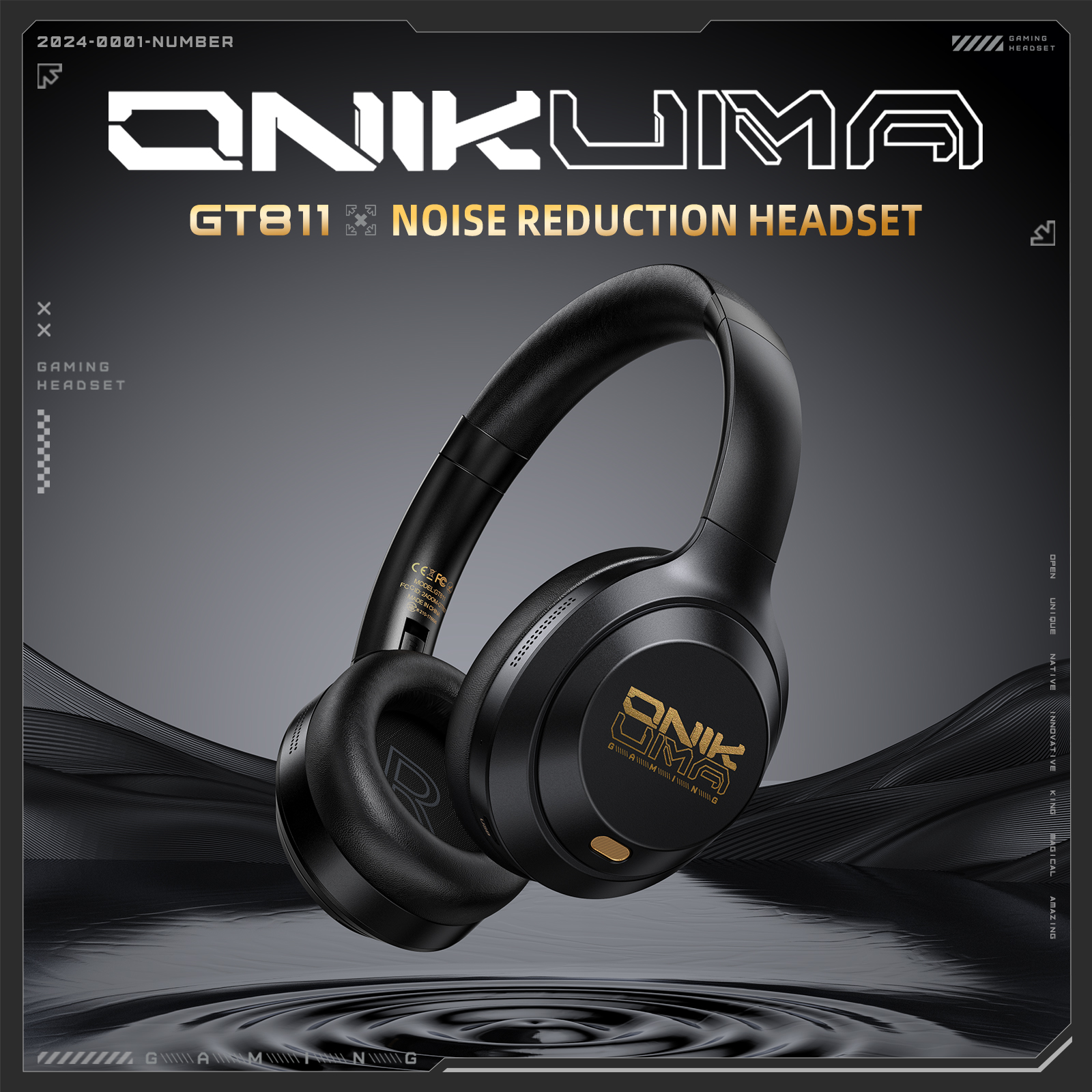 ONIKUMA GT811 Premium Wireless Gaming Headset with Stealth Microphone, Plush Leatherette Ear Cushions, and Gold Accents for PC, Mac & Mobile (Matte Black) - Image 6