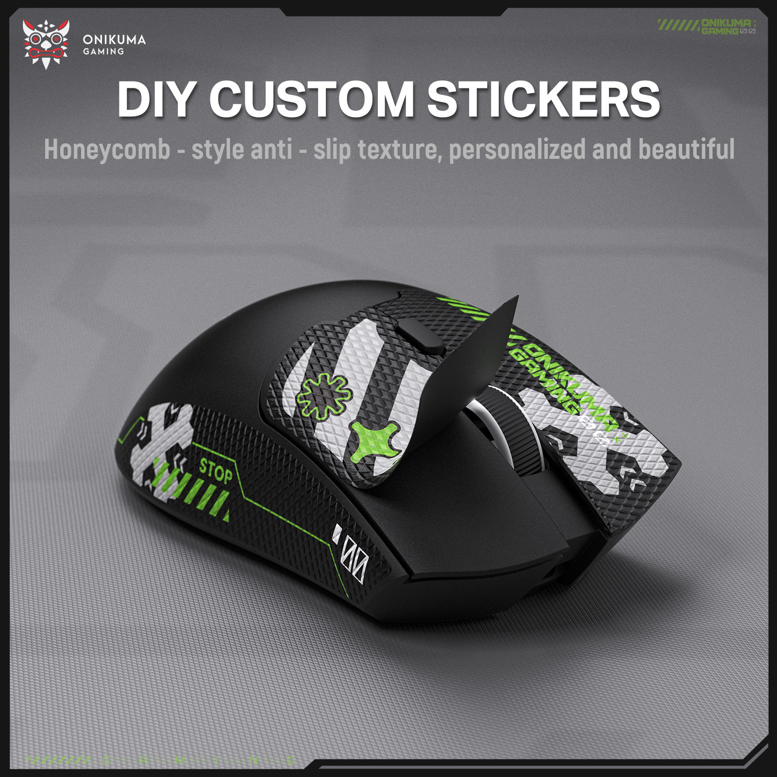 ONIKUMA DM01 Wireless Gaming Mouse with Cyber-Tech Graphics, 2.4GHz Nano Receiver, and Textured Ergonomic Grip for PC & Mac (Black/White Edition) - Image 16