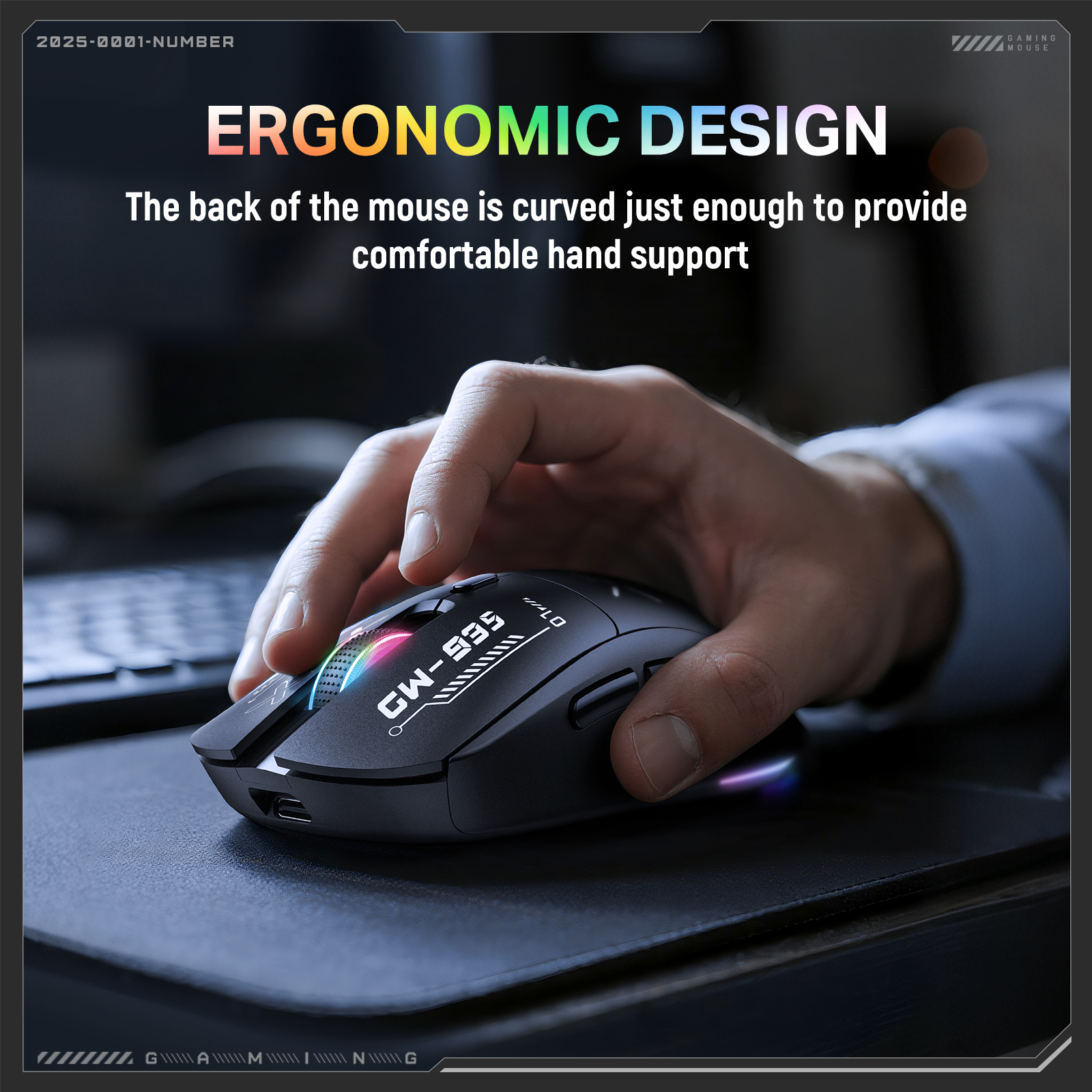ONIKUMA CW935 Tri-Mode Wireless Gaming Mouse (2.4GHz / Bluetooth / Wired) with Dynamic RGB Underglow, Cyberpunk Graphics, and 6 Programmable Buttons for PC, Mac & Mobile (Black) - Image 10