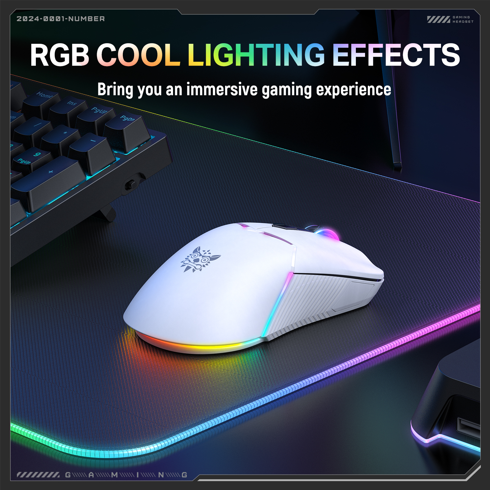 ONIKUMA CW928 Tri-Mode Wireless Gaming Mouse (2.4GHz / Bluetooth / Wired) with Multi-Zone RGB Lighting, Textured Grips, and Braided Cable for PC, Mac & Mobile (White) - Image 11