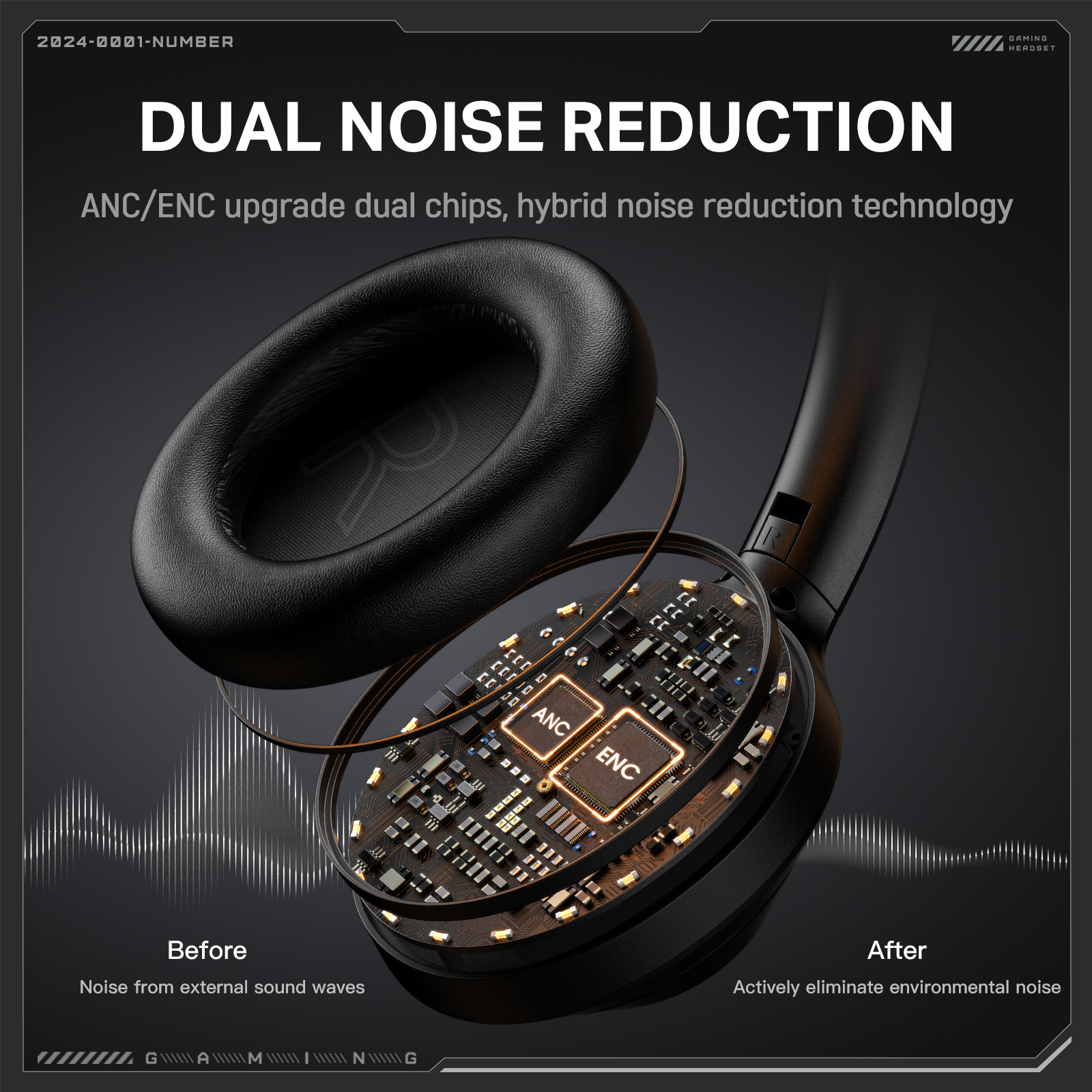 ONIKUMA GT811 Premium Wireless Gaming Headset with Stealth Microphone, Plush Leatherette Ear Cushions, and Gold Accents for PC, Mac & Mobile (Matte Black) - Image 7