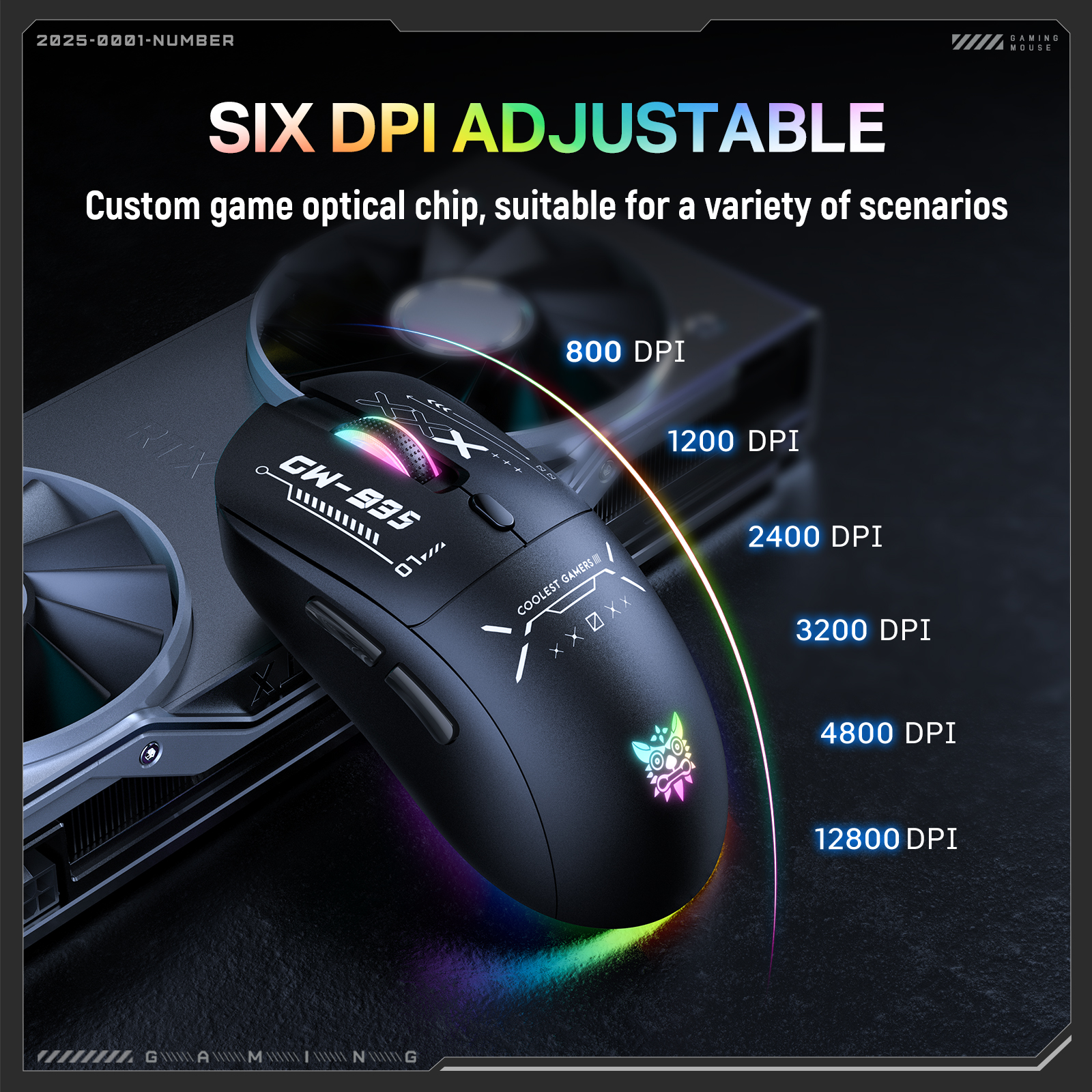 ONIKUMA CW935 Tri-Mode Wireless Gaming Mouse (2.4GHz / Bluetooth / Wired) with Dynamic RGB Underglow, Cyberpunk Graphics, and 6 Programmable Buttons for PC, Mac & Mobile (Black) - Image 11