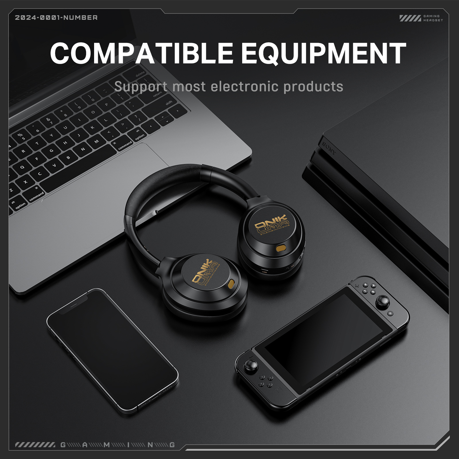 ONIKUMA GT811 Premium Wireless Gaming Headset with Stealth Microphone, Plush Leatherette Ear Cushions, and Gold Accents for PC, Mac & Mobile (Matte Black) - Image 9