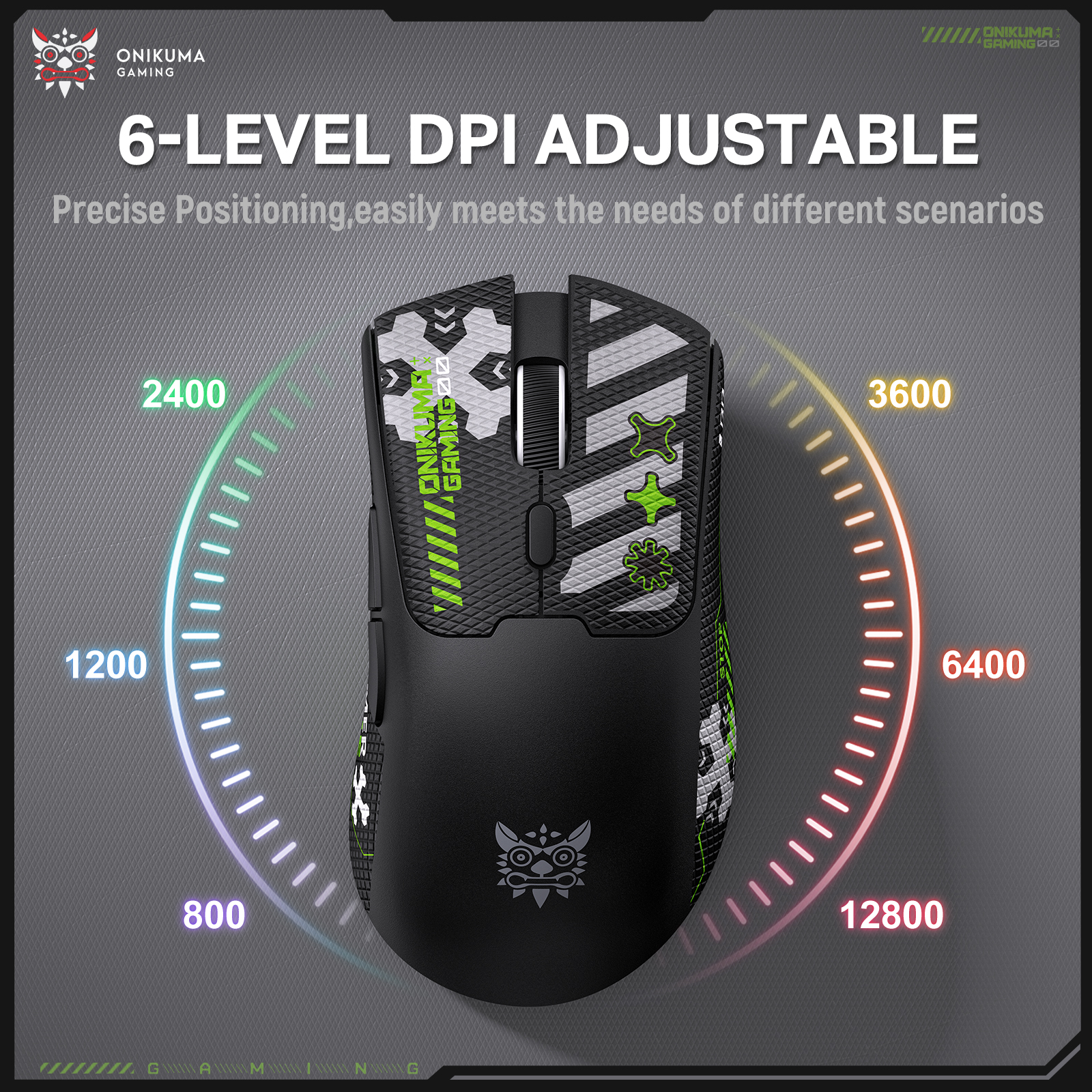 ONIKUMA DM01 Wireless Gaming Mouse with Cyber-Tech Graphics, 2.4GHz Nano Receiver, and Textured Ergonomic Grip for PC & Mac (Black/White Edition) - Image 20