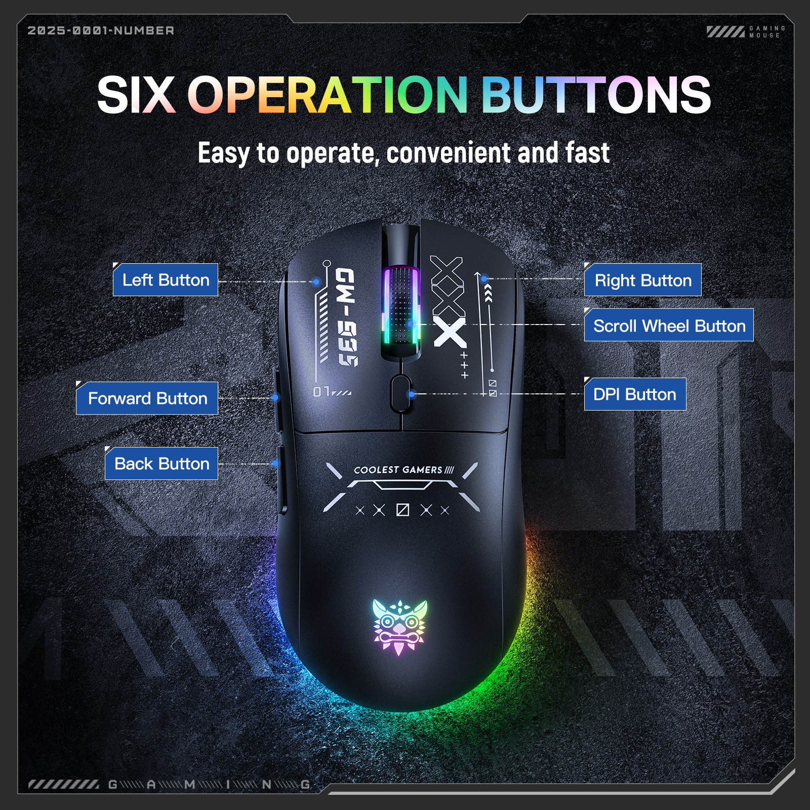 ONIKUMA CW935 Tri-Mode Wireless Gaming Mouse (2.4GHz / Bluetooth / Wired) with Dynamic RGB Underglow, Cyberpunk Graphics, and 6 Programmable Buttons for PC, Mac & Mobile (Black) - Image 13