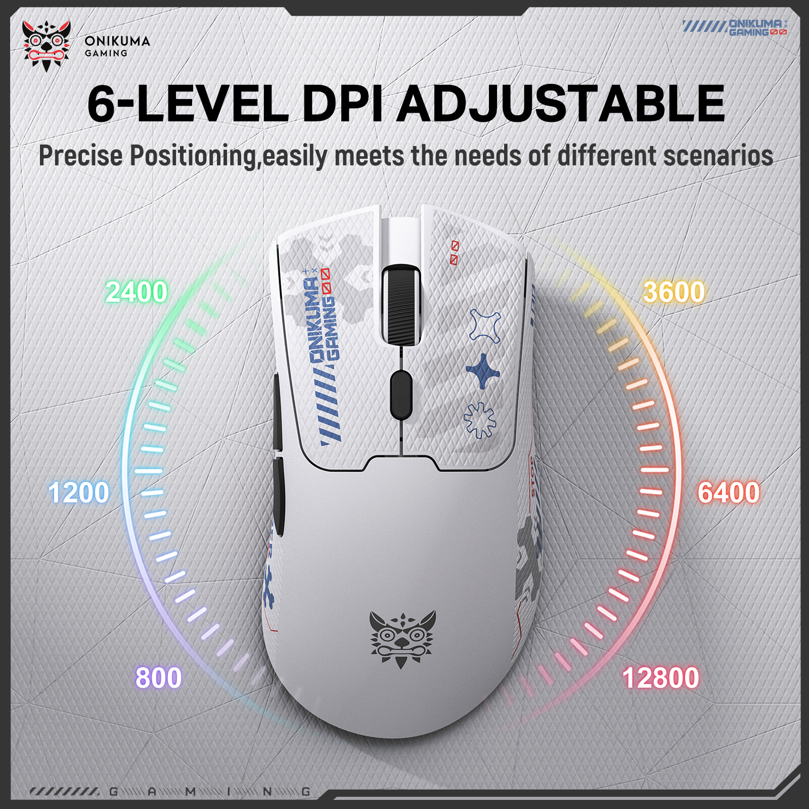 ONIKUMA DM01 Wireless Gaming Mouse with Cyber-Tech Graphics, 2.4GHz Nano Receiver, and Textured Ergonomic Grip for PC & Mac (Black/White Edition) - Image 27