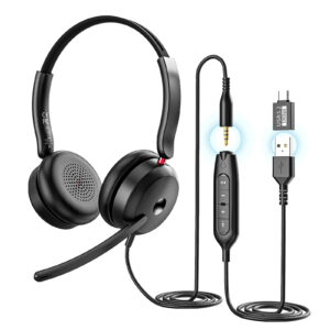 ONIKUMA X81 Wired Professional Office Headset with Rotatable Mic, Inline Audio Controls, and 3-in-1 Connectivity (3.5mm / USB-A / Type-C) for PC, Mac & Remote Work (Black)