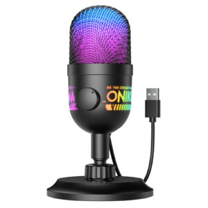 ONIKUMA M930 USB Condenser Gaming Microphone with Dynamic RGB Illumination, On-Board Gain Control Knob, and Adjustable Desktop Stand for PC Streaming & Podcasting (Black)