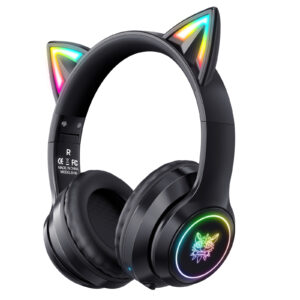 ONIKUMA B90 Wireless Cat Ear Gaming Headset with Dynamic RGB Lighting, Built-in Mic, and Plush Over-Ear Comfort for Mobile, PC & Mac