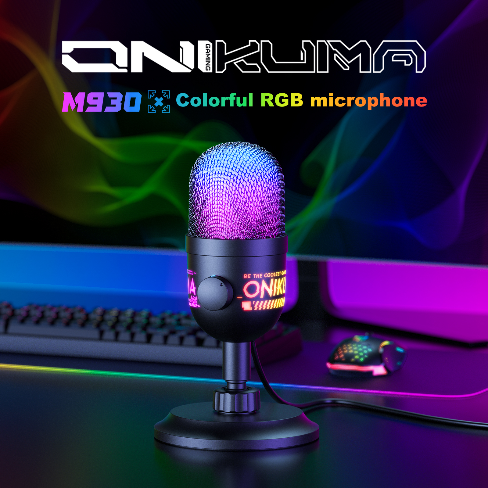 ONIKUMA M930 USB Condenser Gaming Microphone with Dynamic RGB Illumination, On-Board Gain Control Knob, and Adjustable Desktop Stand for PC Streaming & Podcasting (Black) - Image 7