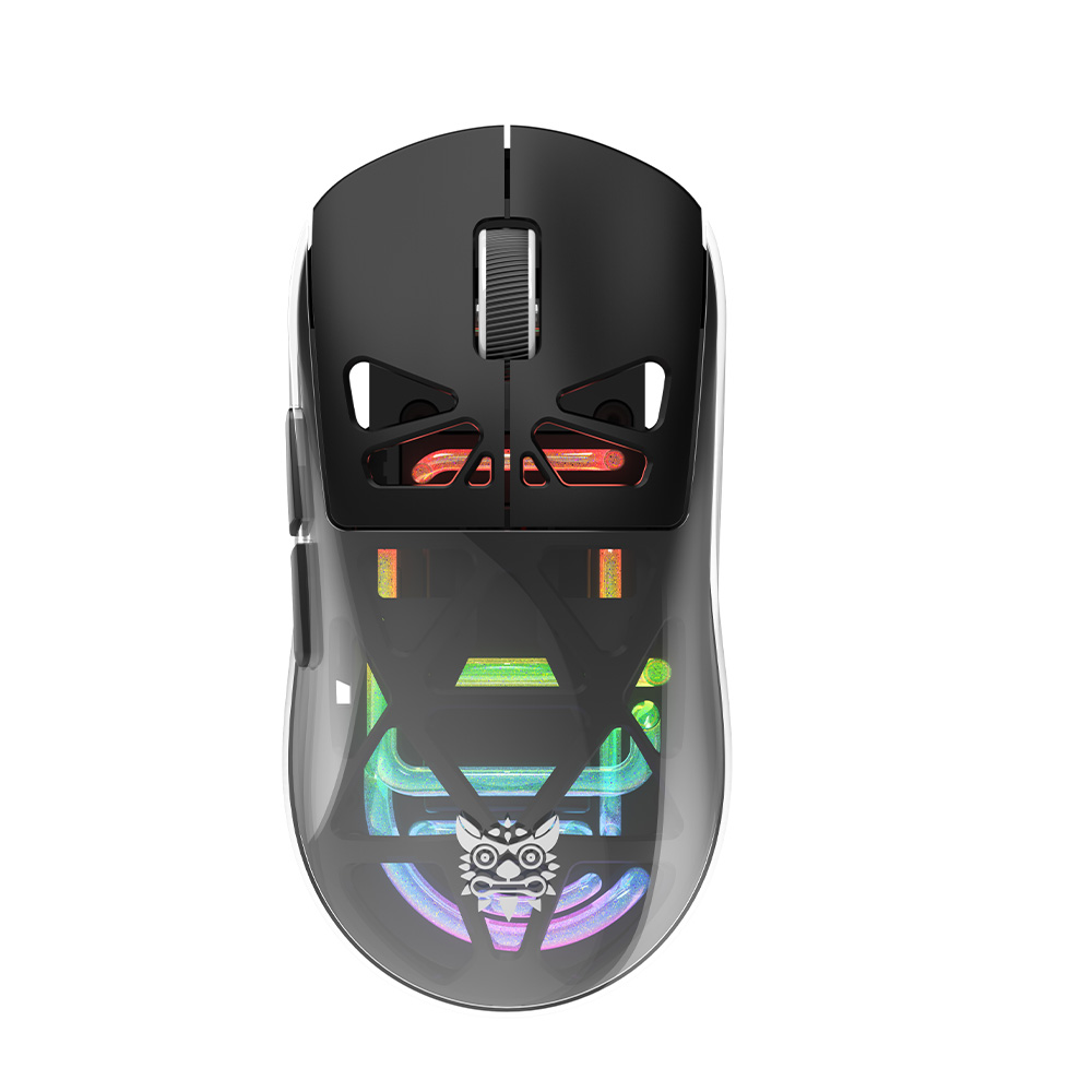 ONIKUMA CW930 Gaming Mouse with Transparent Crystal Shell, Internal Neon Tube RGB Lighting, and Ergonomic Grip for PC & Mac (Black/White)