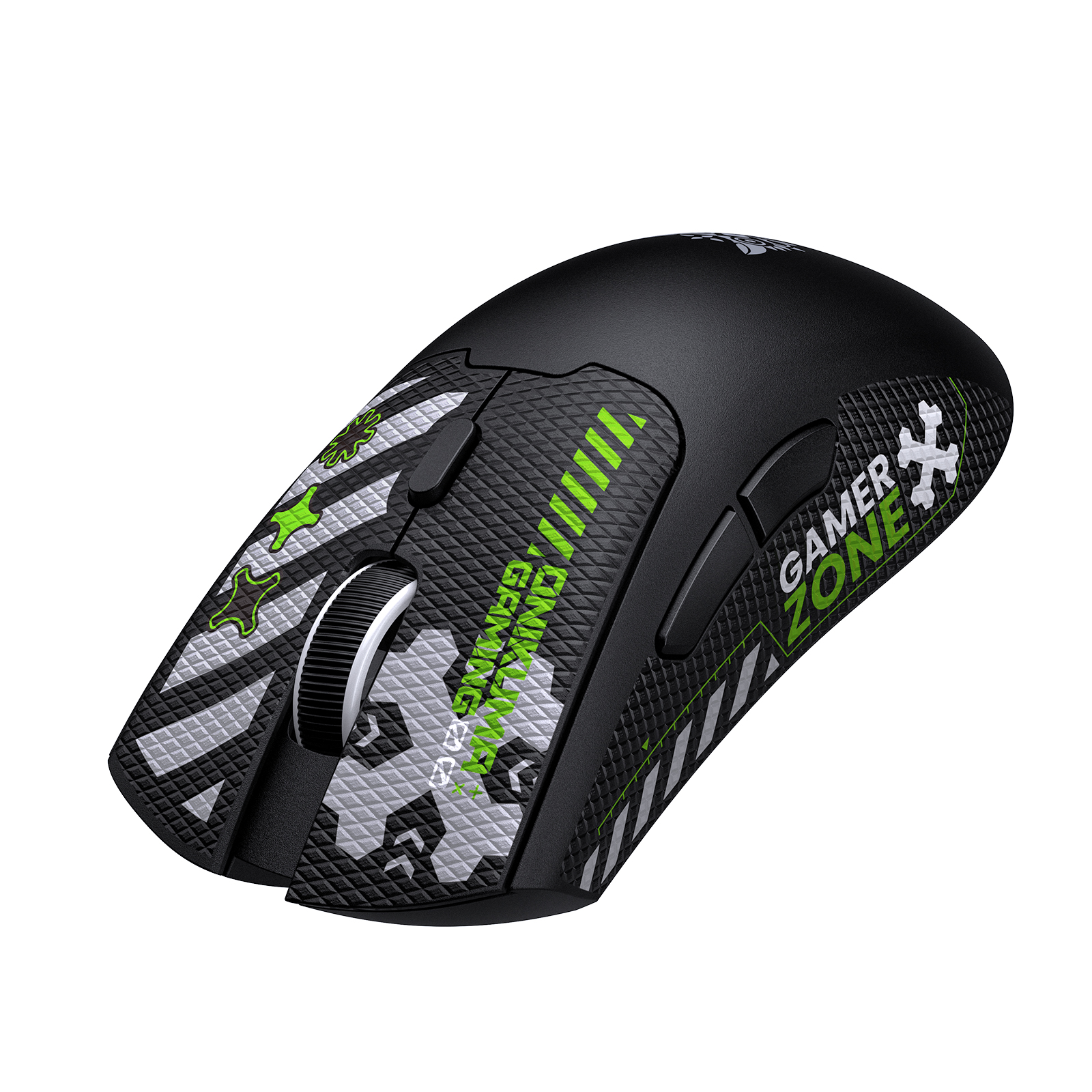 ONIKUMA DM01 Wireless Gaming Mouse with Cyber-Tech Graphics, 2.4GHz Nano Receiver, and Textured Ergonomic Grip for PC & Mac (Black/White Edition) - Image 3