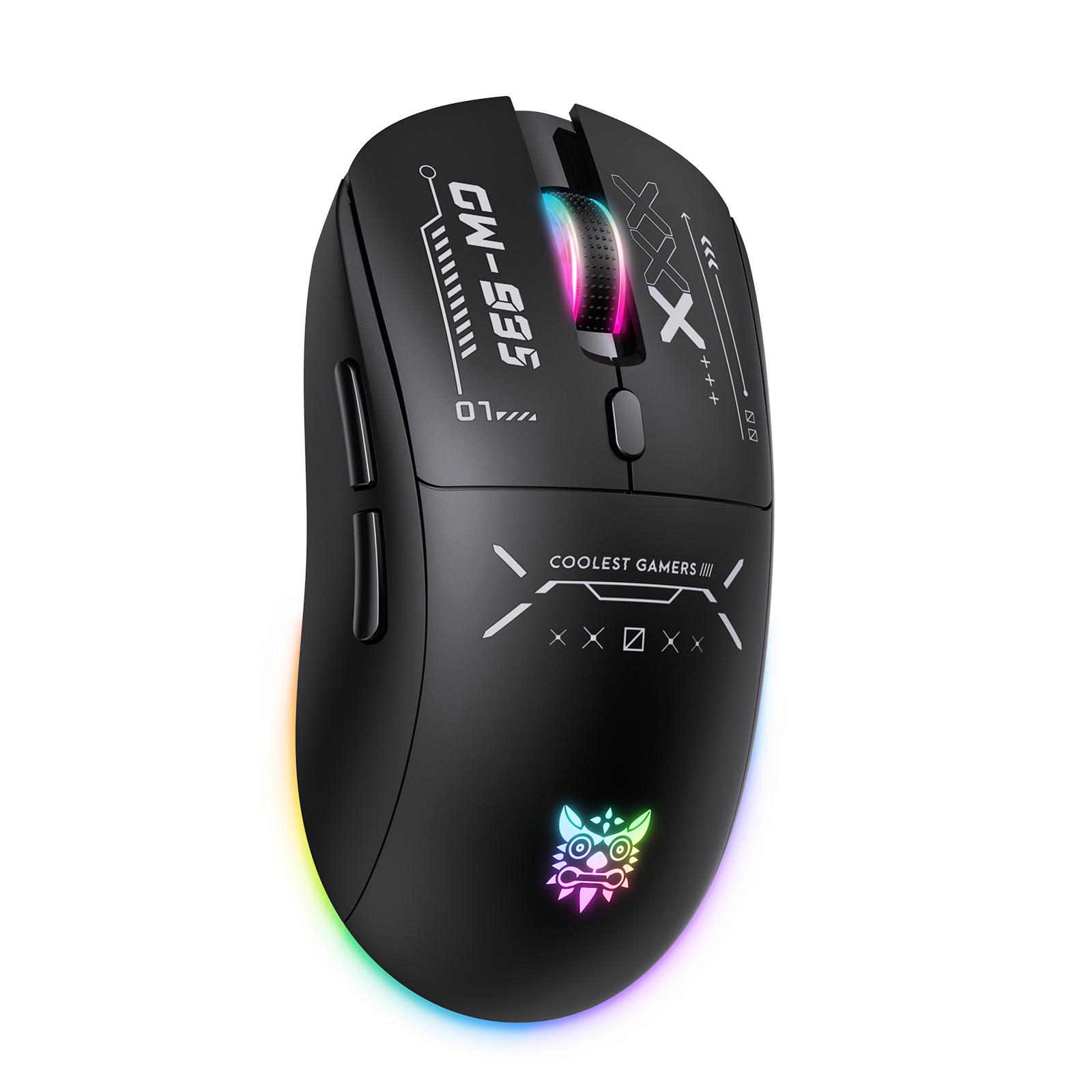 ONIKUMA CW935 Tri-Mode Wireless Gaming Mouse (2.4GHz / Bluetooth / Wired) with Dynamic RGB Underglow, Cyberpunk Graphics, and 6 Programmable Buttons for PC, Mac & Mobile (Black) - Image 4