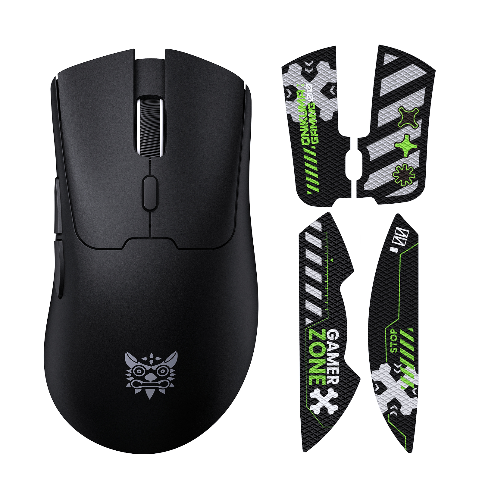 ONIKUMA DM01 Wireless Gaming Mouse with Cyber-Tech Graphics, 2.4GHz Nano Receiver, and Textured Ergonomic Grip for PC & Mac (Black/White Edition) - Image 4
