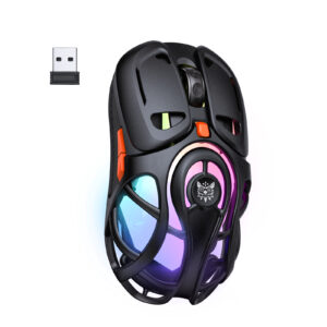 ONIKUMA DM02 Wireless Gaming Mouse with Hollow Exoskeleton Shell, Internal Dynamic RGB Lighting, and 2.4GHz Nano Receiver for PC & Mac (Black/Grey)