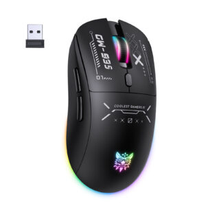 ONIKUMA CW935 Tri-Mode Wireless Gaming Mouse (2.4GHz / Bluetooth / Wired) with Dynamic RGB Underglow, Cyberpunk Graphics, and 6 Programmable Buttons for PC, Mac & Mobile (Black)
