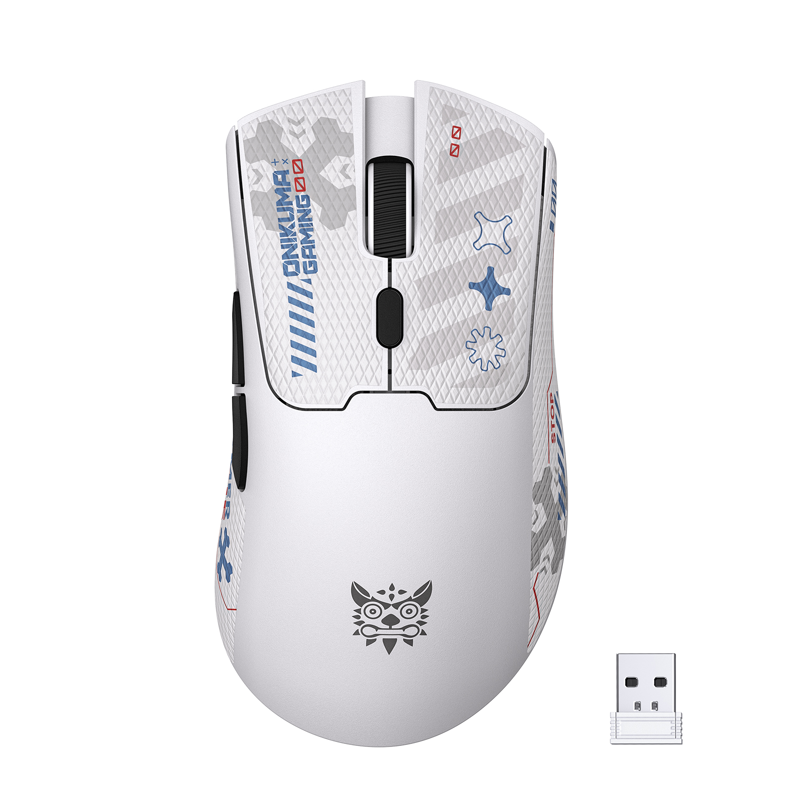 ONIKUMA DM01 Wireless Gaming Mouse with Cyber-Tech Graphics, 2.4GHz Nano Receiver, and Textured Ergonomic Grip for PC & Mac (Black/White Edition) - Image 2