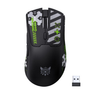 ONIKUMA DM01 Wireless Gaming Mouse with Cyber-Tech Graphics, 2.4GHz Nano Receiver, and Textured Ergonomic Grip for PC & Mac (Black/White Edition)