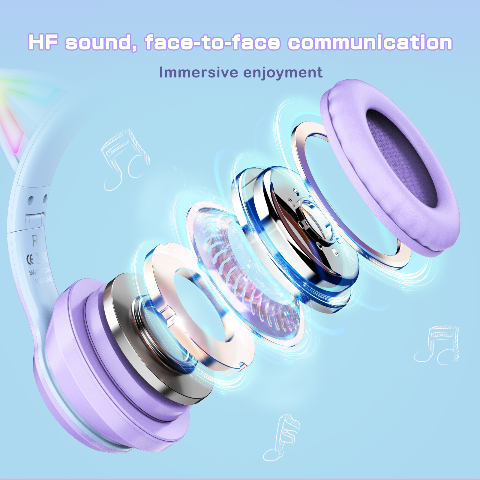 ONIKUMA B90 Wireless Cat Ear Gaming Headset with Dynamic RGB Lighting, Built-in Mic, and Plush Over-Ear Comfort for Mobile, PC & Mac - Image 19