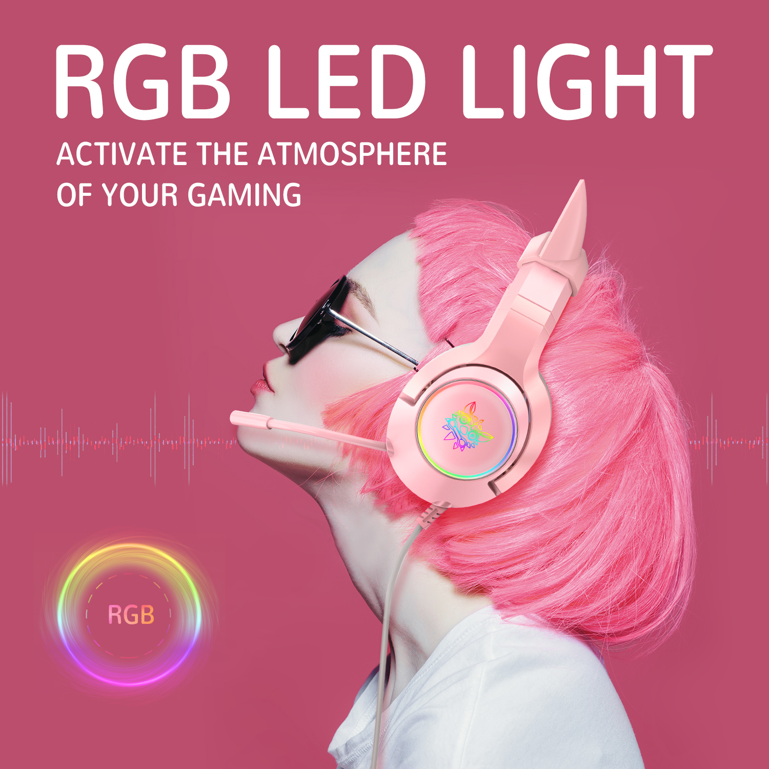 ONIKUMA K9 Wired Cat Ear Gaming Headset with Dynamic RGB Lighting, Flexible Noise-Isolating Mic, and 3.5mm Audio Jack for PC, PS5 & Xbox (Black & Pink) - Image 9