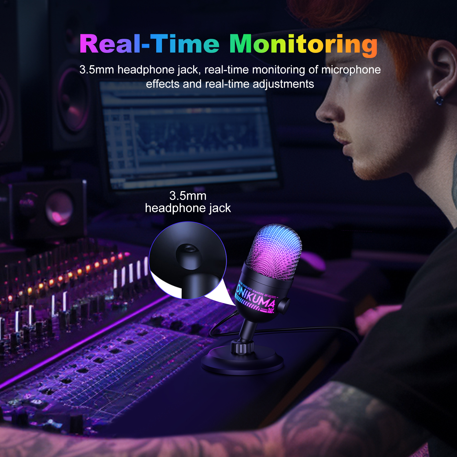 ONIKUMA M930 USB Condenser Gaming Microphone with Dynamic RGB Illumination, On-Board Gain Control Knob, and Adjustable Desktop Stand for PC Streaming & Podcasting (Black) - Image 9