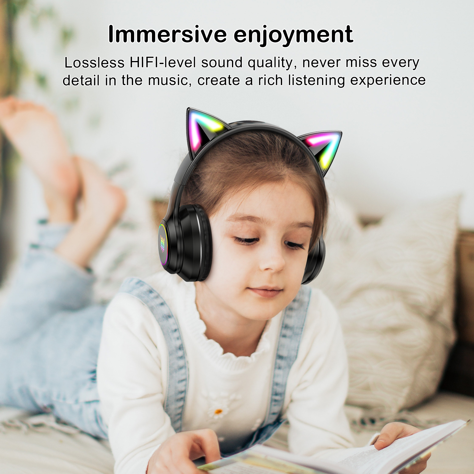ONIKUMA B90 Wireless Cat Ear Gaming Headset with Dynamic RGB Lighting, Built-in Mic, and Plush Over-Ear Comfort for Mobile, PC & Mac - Image 8