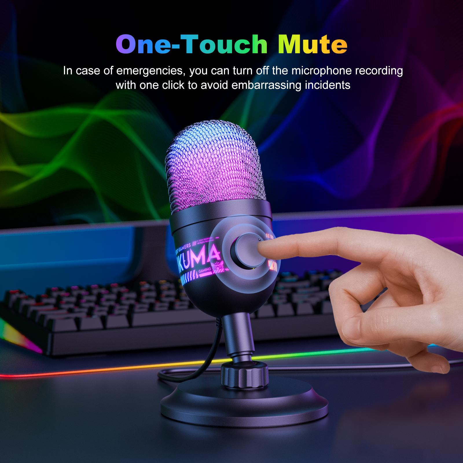 ONIKUMA M930 USB Condenser Gaming Microphone with Dynamic RGB Illumination, On-Board Gain Control Knob, and Adjustable Desktop Stand for PC Streaming & Podcasting (Black) - Image 10