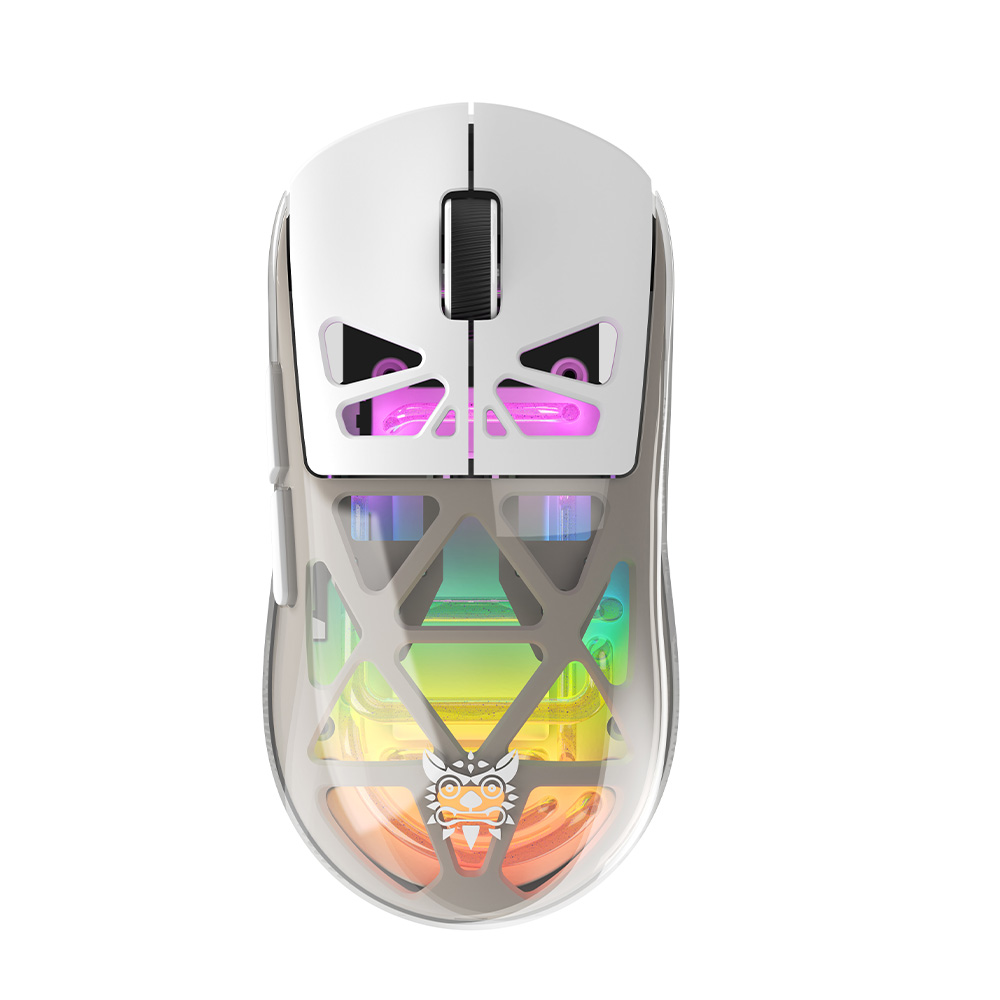 ONIKUMA CW930 Gaming Mouse with Transparent Crystal Shell, Internal Neon Tube RGB Lighting, and Ergonomic Grip for PC & Mac (Black/White) - Image 2
