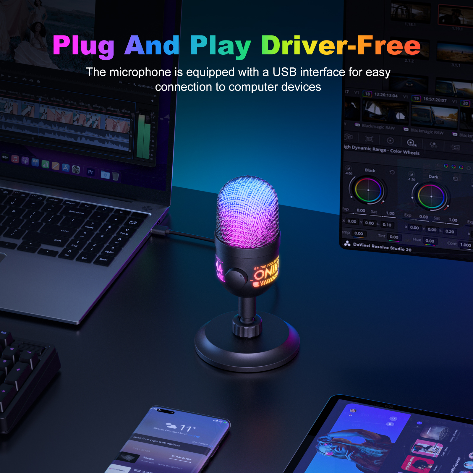 ONIKUMA M930 USB Condenser Gaming Microphone with Dynamic RGB Illumination, On-Board Gain Control Knob, and Adjustable Desktop Stand for PC Streaming & Podcasting (Black) - Image 11