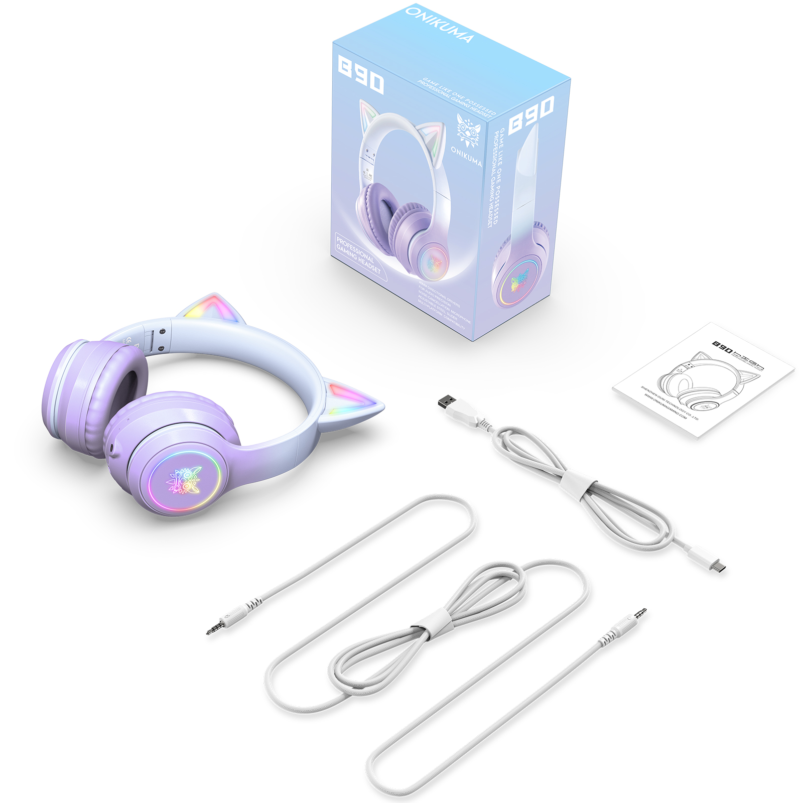 ONIKUMA B90 Wireless Cat Ear Gaming Headset with Dynamic RGB Lighting, Built-in Mic, and Plush Over-Ear Comfort for Mobile, PC & Mac - Image 17