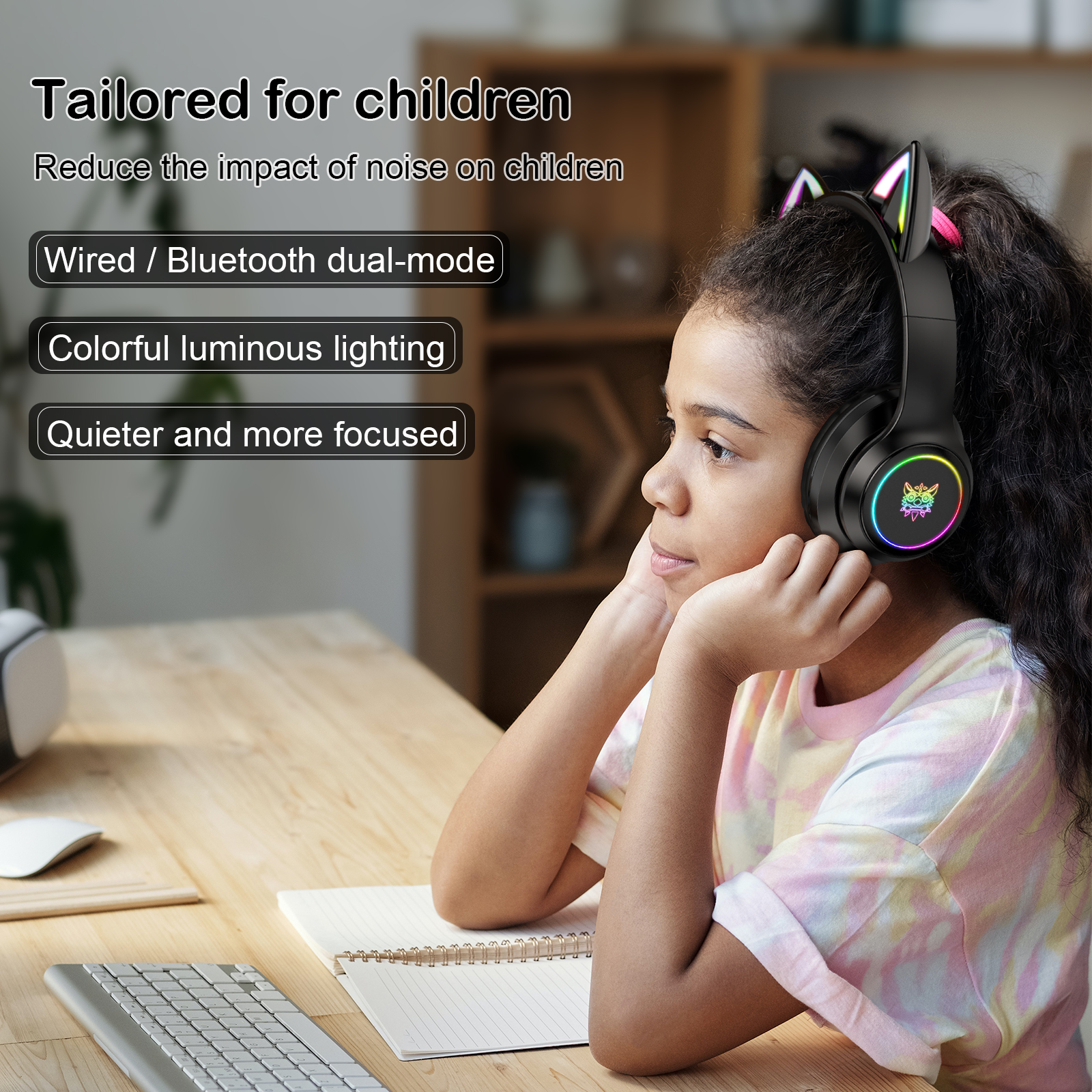 ONIKUMA B90 Wireless Cat Ear Gaming Headset with Dynamic RGB Lighting, Built-in Mic, and Plush Over-Ear Comfort for Mobile, PC & Mac - Image 11