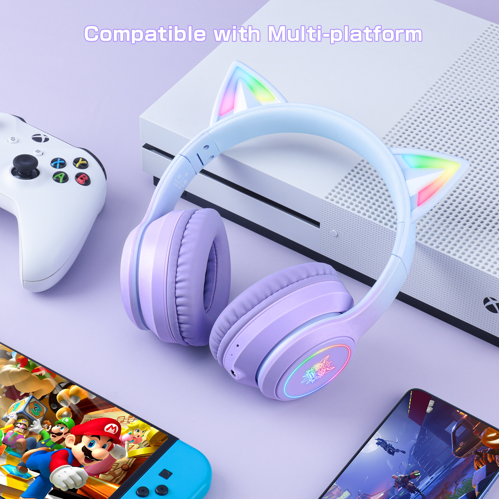 ONIKUMA B90 Wireless Cat Ear Gaming Headset with Dynamic RGB Lighting, Built-in Mic, and Plush Over-Ear Comfort for Mobile, PC & Mac - Image 23