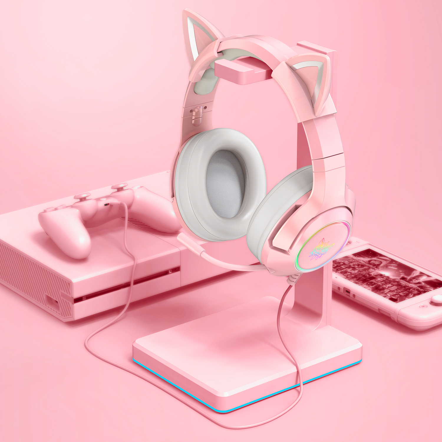 ONIKUMA K9 Wired Cat Ear Gaming Headset with Dynamic RGB Lighting, Flexible Noise-Isolating Mic, and 3.5mm Audio Jack for PC, PS5 & Xbox (Black & Pink) - Image 14