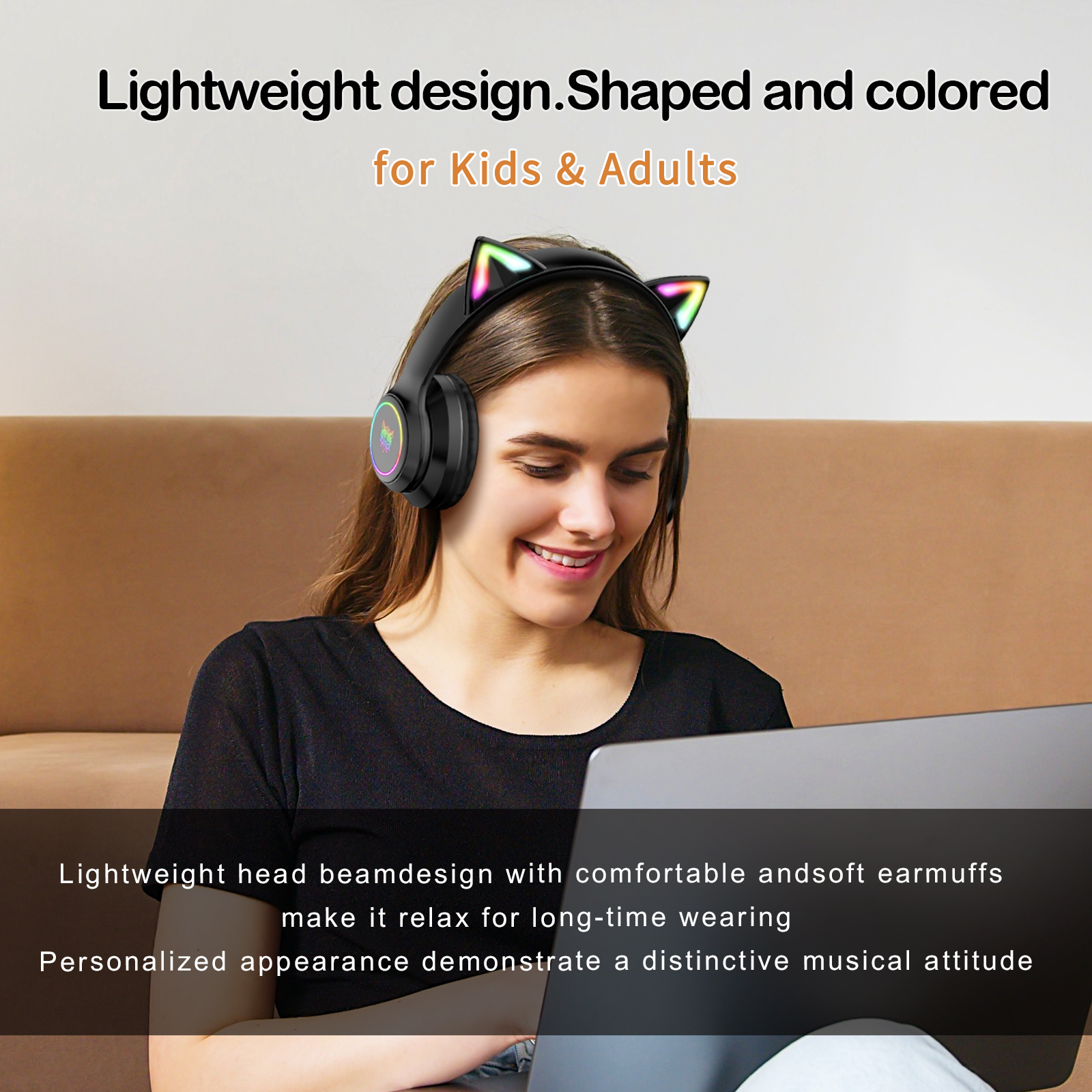 ONIKUMA B90 Wireless Cat Ear Gaming Headset with Dynamic RGB Lighting, Built-in Mic, and Plush Over-Ear Comfort for Mobile, PC & Mac - Image 12