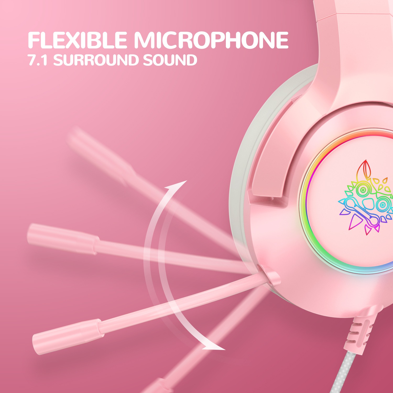 ONIKUMA K9 Wired Cat Ear Gaming Headset with Dynamic RGB Lighting, Flexible Noise-Isolating Mic, and 3.5mm Audio Jack for PC, PS5 & Xbox (Black & Pink) - Image 15
