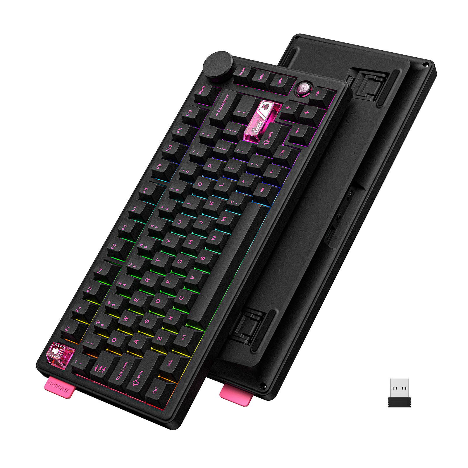 ONIKUMA MT706 Tri-Mode Wireless Mechanical Keyboard (2.4GHz / Bluetooth / Wired) with Multimedia Knob, Transparent Cyber Accent Keys, and 75% Layout for PC & Mac (Black/White) - Image 7