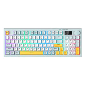 ONIKUMA G80 Tri-Mode Wireless Mechanical Keyboard (2.4GHz / Bluetooth / Wired) with Smart LCD Display, Multimedia Knob, and Compact Full-Size Layout for PC & Mac (Grayish Blue)