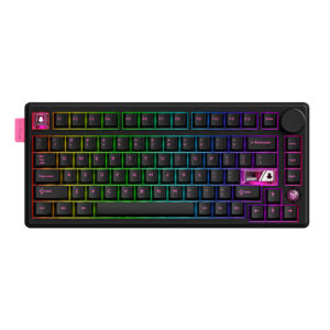 ONIKUMA MT706 Tri-Mode Wireless Mechanical Keyboard (2.4GHz / Bluetooth / Wired) with Multimedia Knob, Transparent Cyber Accent Keys, and 75% Layout for PC & Mac (Black/White)