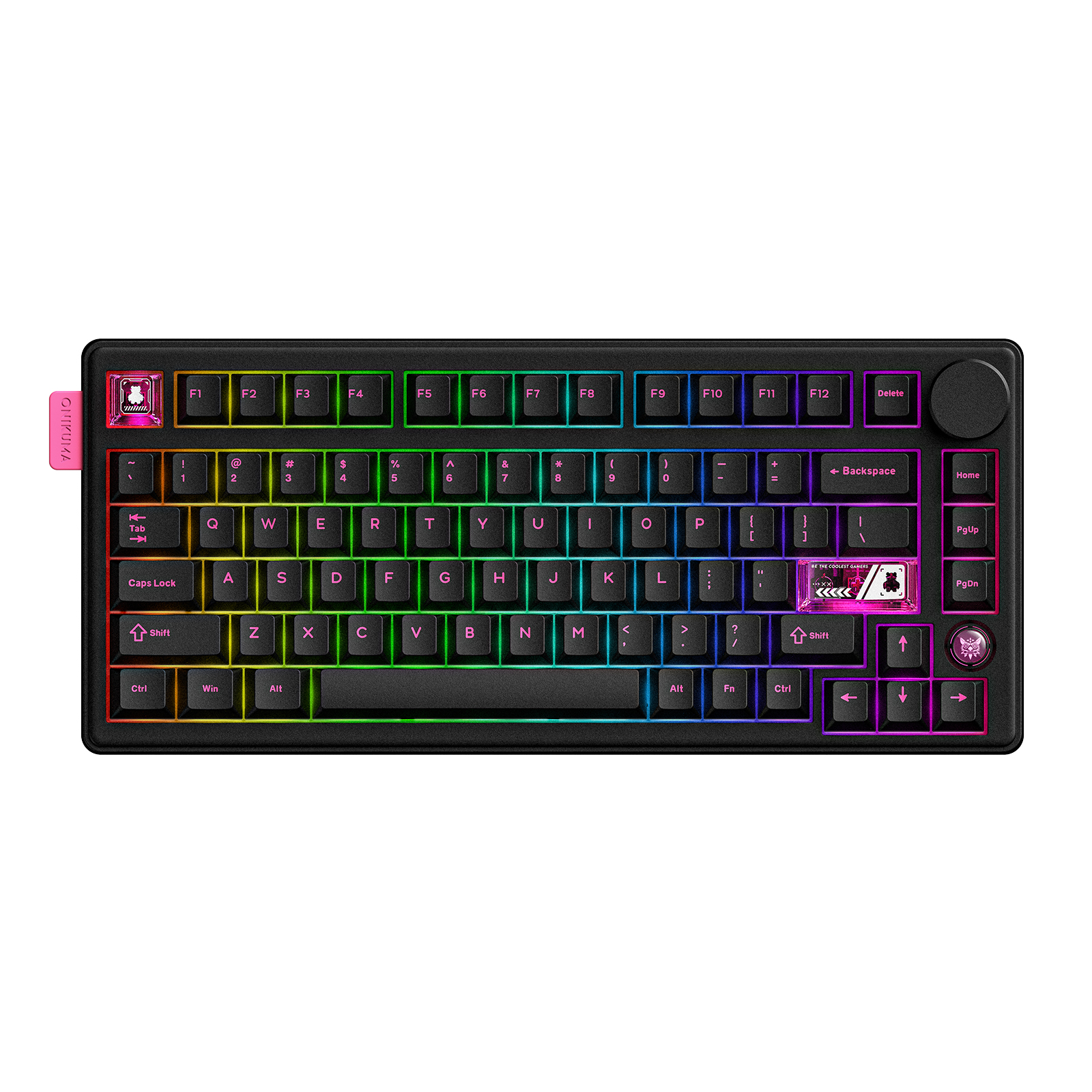 ONIKUMA MT706 Tri-Mode Wireless Mechanical Keyboard (2.4GHz / Bluetooth / Wired) with Multimedia Knob, Transparent Cyber Accent Keys, and 75% Layout for PC & Mac (Black/White)