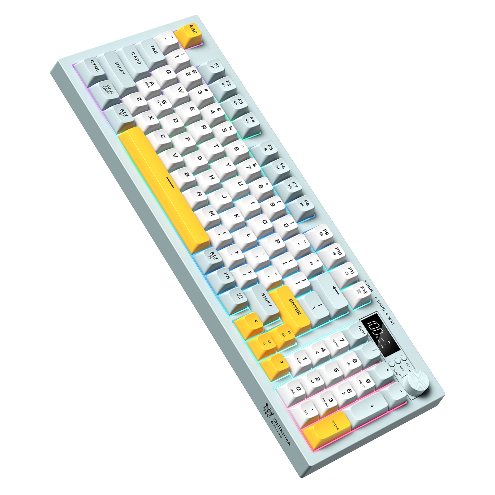 ONIKUMA G80 Tri-Mode Wireless Mechanical Keyboard (2.4GHz / Bluetooth / Wired) with Smart LCD Display, Multimedia Knob, and Compact Full-Size Layout for PC & Mac (Grayish Blue) - Image 5