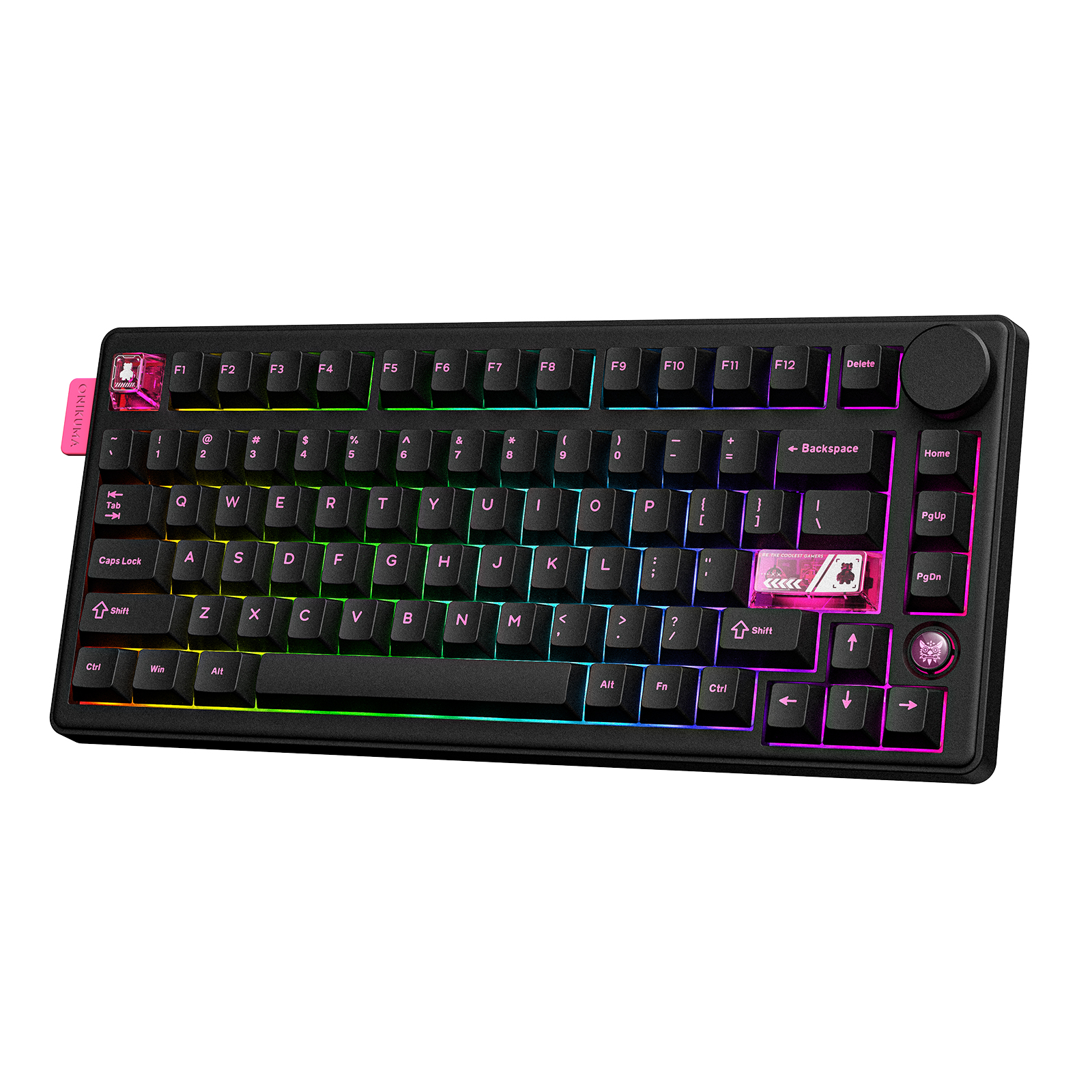 ONIKUMA MT706 Tri-Mode Wireless Mechanical Keyboard (2.4GHz / Bluetooth / Wired) with Multimedia Knob, Transparent Cyber Accent Keys, and 75% Layout for PC & Mac (Black/White) - Image 3