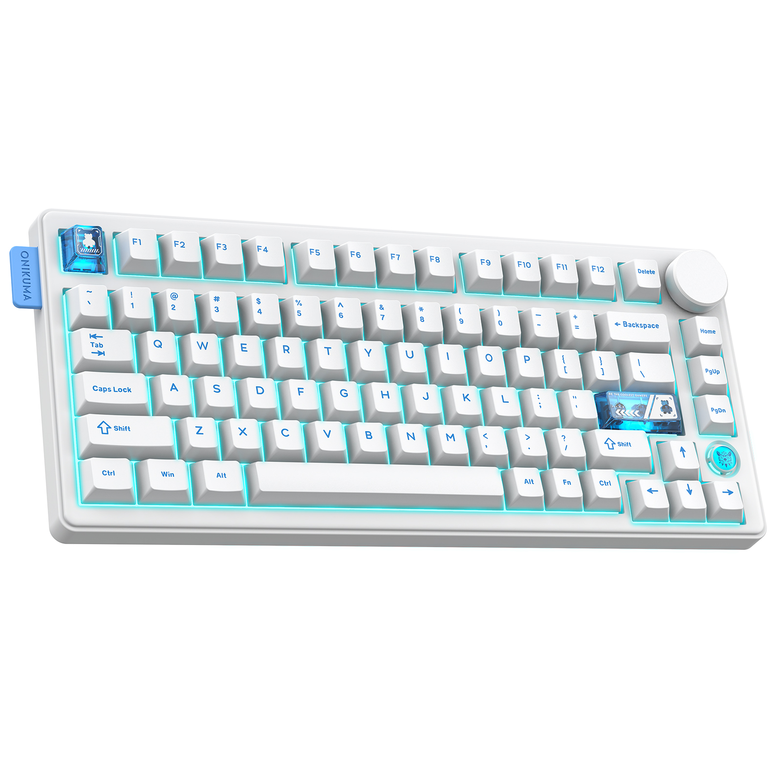 ONIKUMA MT706 Tri-Mode Wireless Mechanical Keyboard (2.4GHz / Bluetooth / Wired) with Multimedia Knob, Transparent Cyber Accent Keys, and 75% Layout for PC & Mac (Black/White) - Image 8