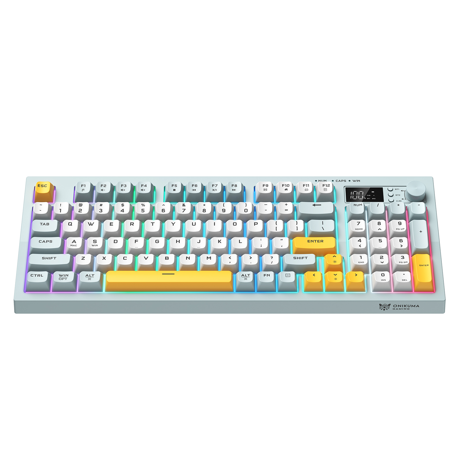ONIKUMA G80 Tri-Mode Wireless Mechanical Keyboard (2.4GHz / Bluetooth / Wired) with Smart LCD Display, Multimedia Knob, and Compact Full-Size Layout for PC & Mac (Grayish Blue) - Image 2