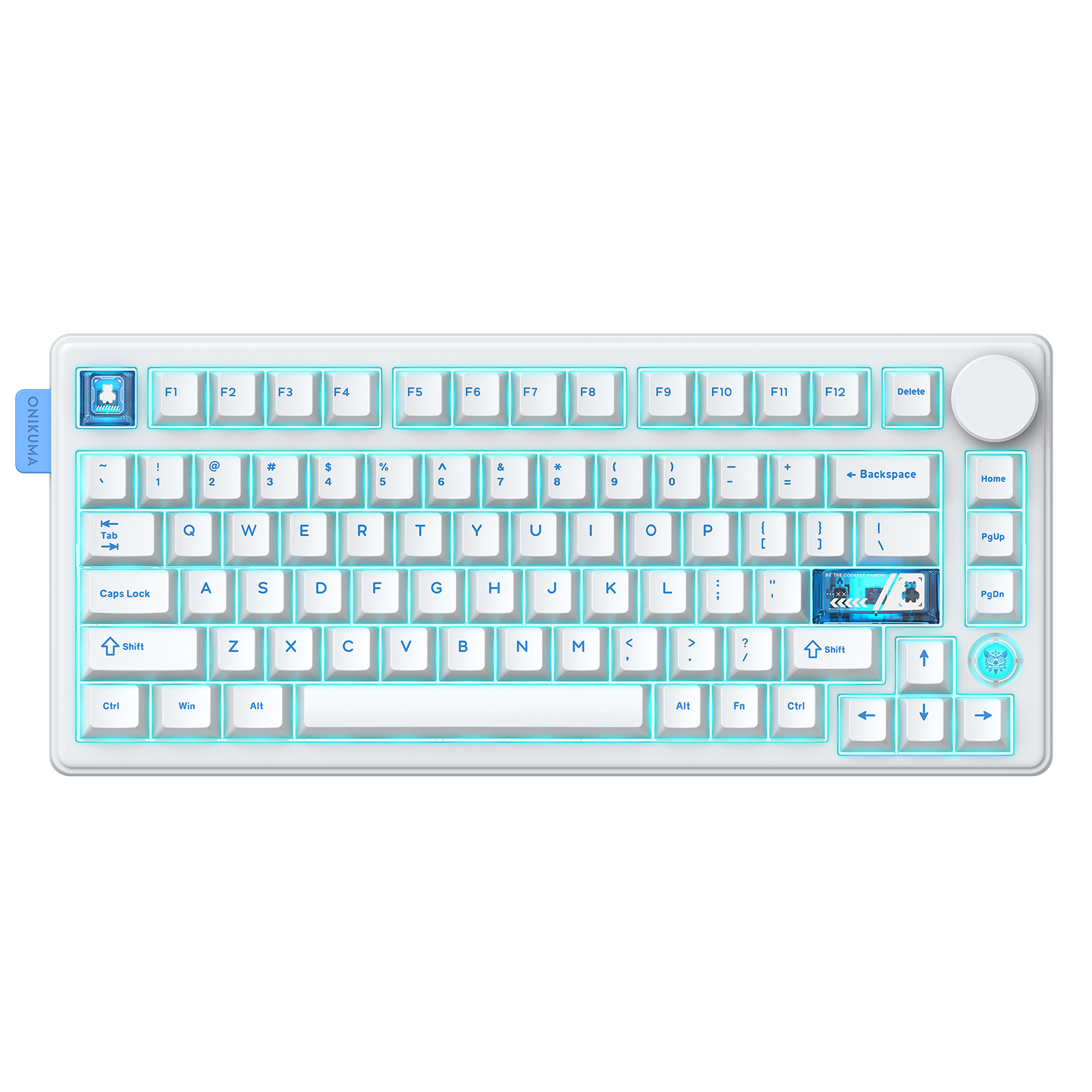 ONIKUMA MT706 Tri-Mode Wireless Mechanical Keyboard (2.4GHz / Bluetooth / Wired) with Multimedia Knob, Transparent Cyber Accent Keys, and 75% Layout for PC & Mac (Black/White) - Image 2